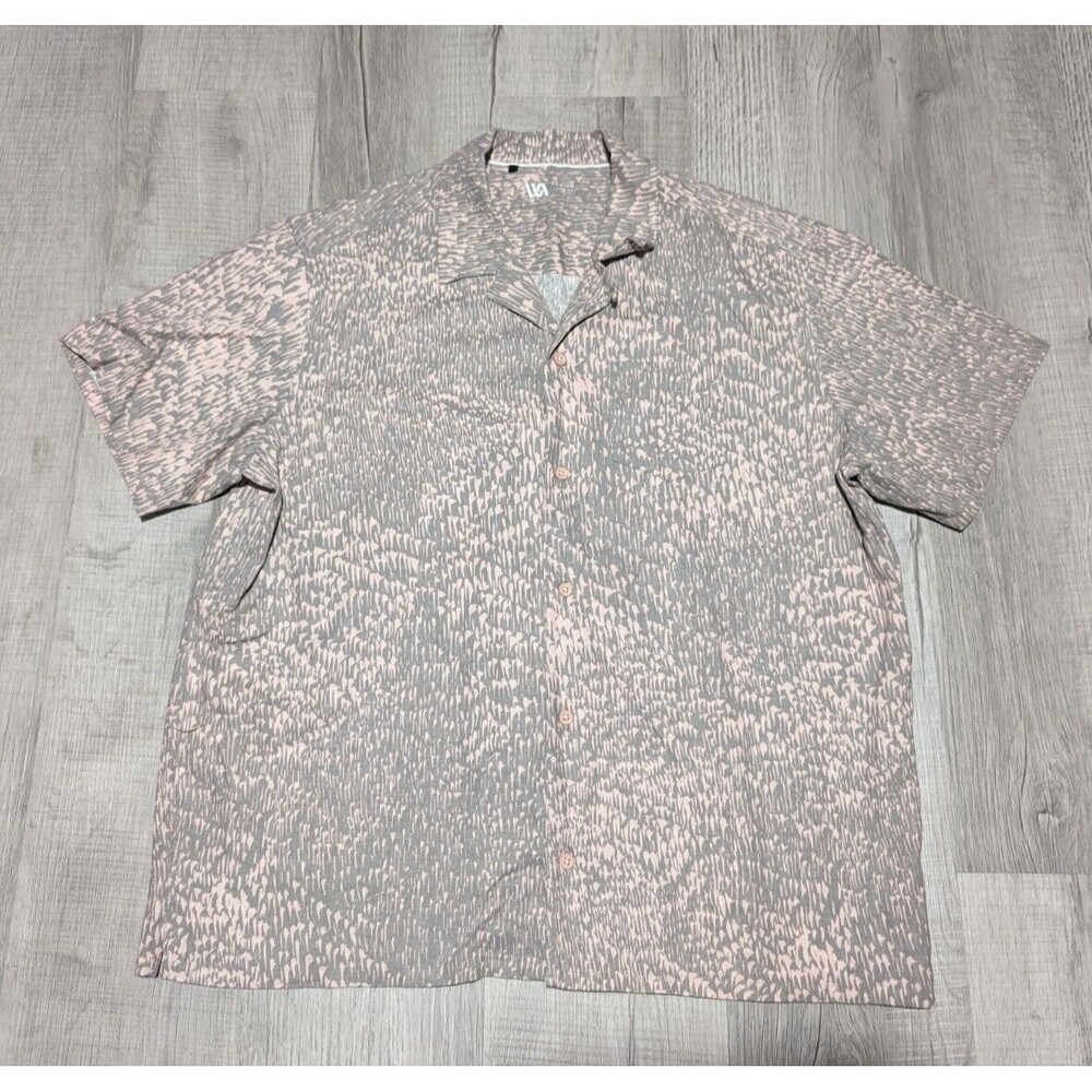 Men’s VRST Shirt Light Pink Gray Button Up Short Sleeve Size Medium